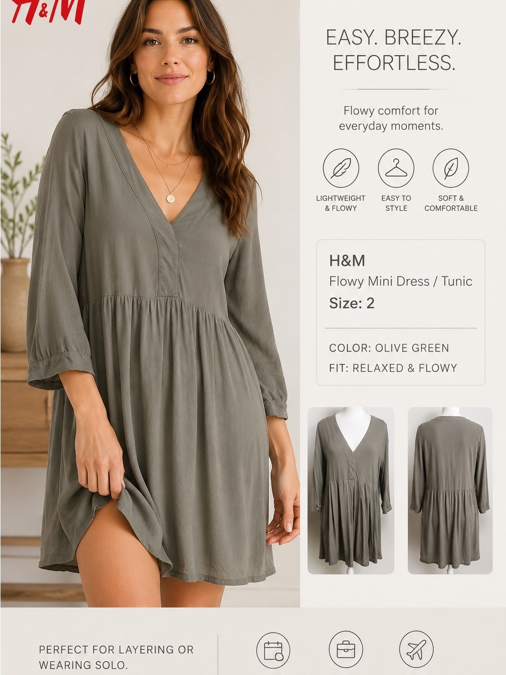 H&M Olive Green Top with Subtle Texture